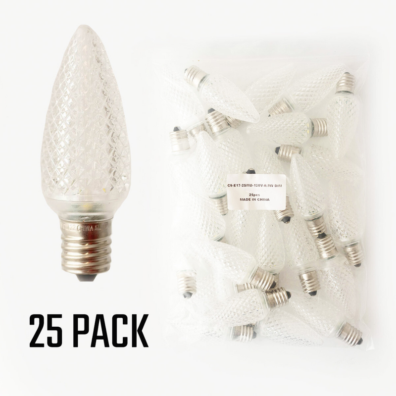Pure White - C9 LED Bulbs - Bag of 25- Faceted