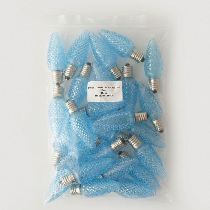 Turquoise / Teal - C9 LED Bulbs - Bag of 25- Faceted