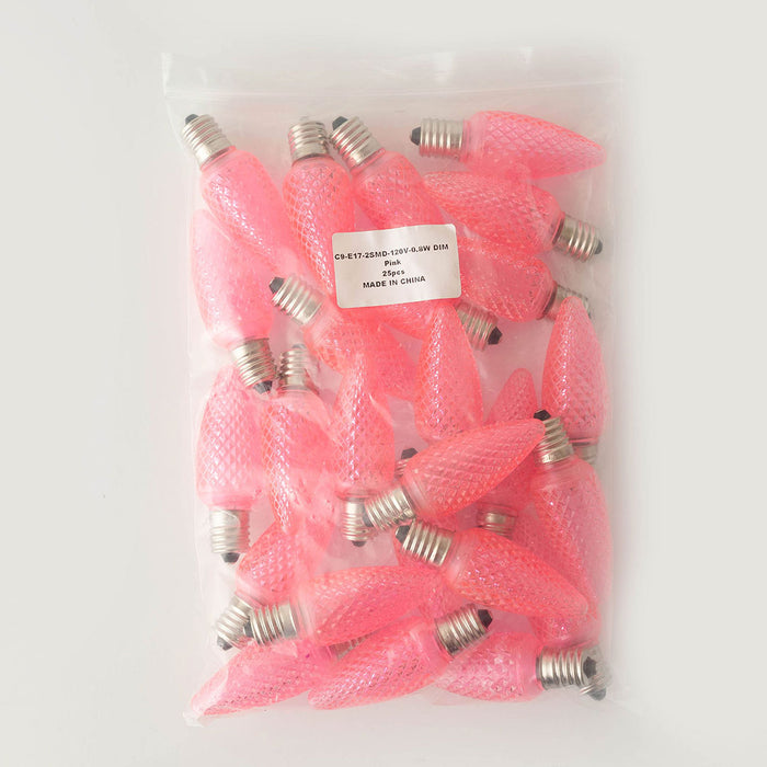 Pink - C9 LED Bulbs - Bag of 25- Faceted