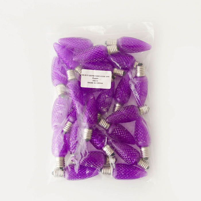 Purple - C9 LED Bulbs - Bag of 25- Faceted