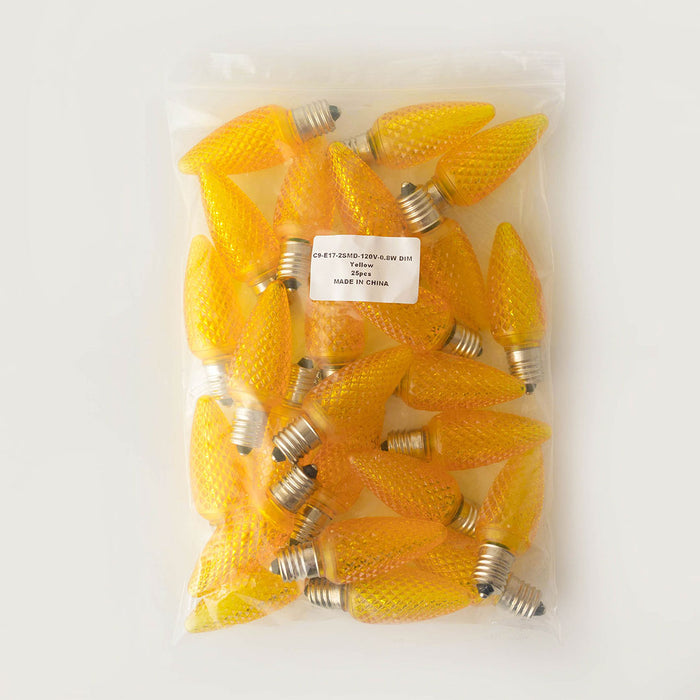 Yellow - C9 LED Bulbs - Bag of 25- Faceted