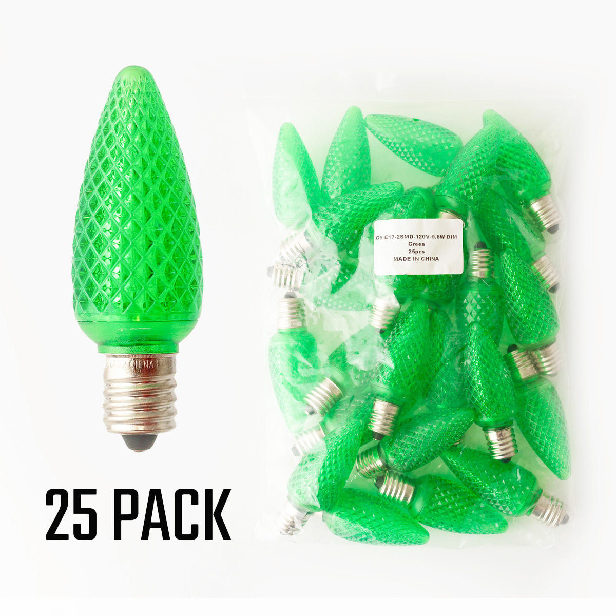 Green - C9 LED Bulbs - Bag of 25- Faceted - Thumbnail 2