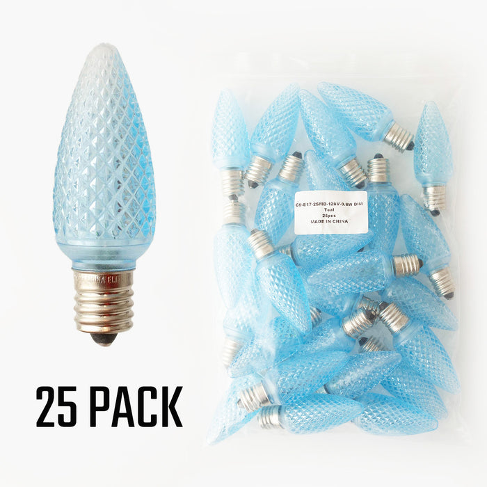 Turquoise / Teal - C9 LED Bulbs - Bag of 25- Faceted