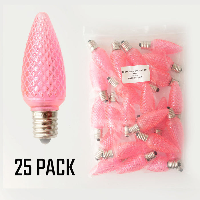 Pink - C9 LED Bulbs - Bag of 25- Faceted