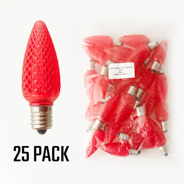 Red - C9 LED Bulbs - Bag of 25- Faceted