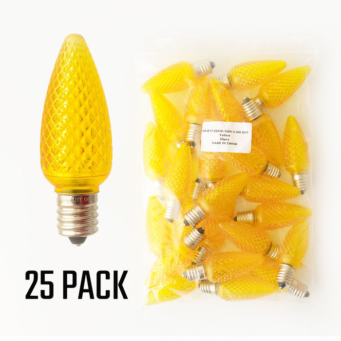 Yellow - C9 LED Bulbs - Bag of 25- Faceted